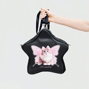 Cute Cat Shoulder Bag with Pentagram Print – Crossbody & Double Strap 🎒🐱✨
